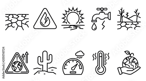 Cuadro en lienzo Climate Change and Environmental Indicators Outline Icon Set
