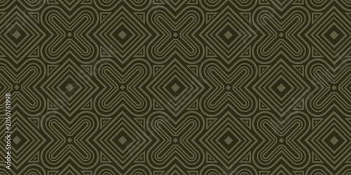 Fotografía A seamless abstract geometric pattern featuring symmetrical cross and square motifs in a green and white color scheme