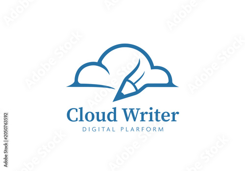 writer cloud logo vector design, cloud outline icon with pencil icon