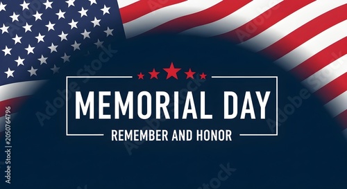 Memorial Day Graphic, Remember and Honor USA Flag, Patriotic Holiday Design, Red White Blue Celebration