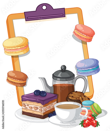 Vector Illustration of Coffee and Dessert Menu on a Clipboard Frame
