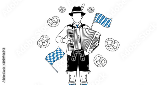 Konstfotografi Illustration of a man in traditional Bavarian clothing playing an accordion