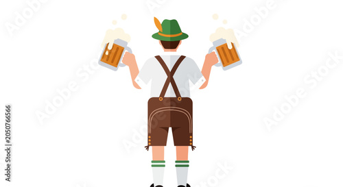 Fotografía A cartoon illustration of a man wearing traditional Bavarian clothing holding two beer mugs