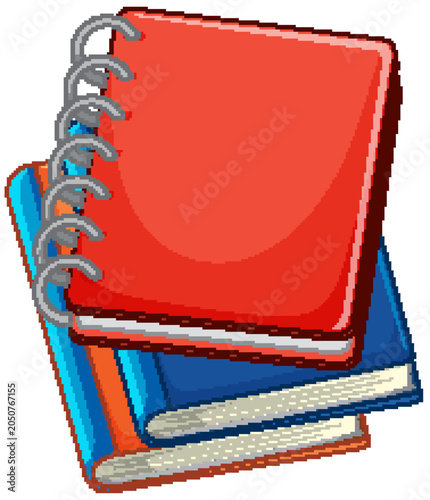 Stack of Colorful Spiral Notebooks and Hardcover Books Vector Illustration