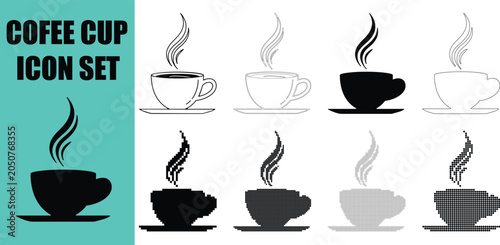 Fotografía Set of coffee cup icons featuring various styles and designs including solid out