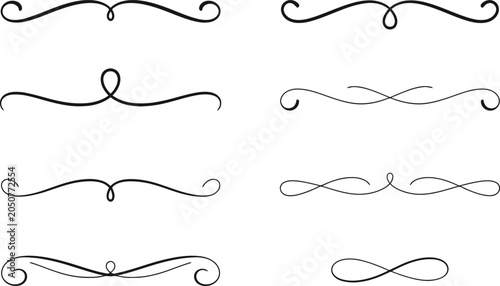 Collection of elegant swirling design elements and flourishes