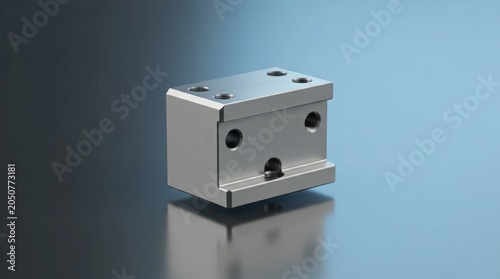 Precision engineered industrial support block 3D render, mechanical load bearing spacer, high strength alignment and structural stability component for machinery systems