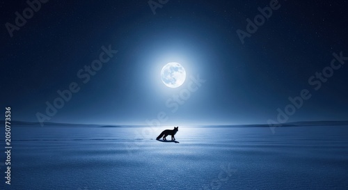 Fox Silhouette Under Full Moon on Cold Winter Night