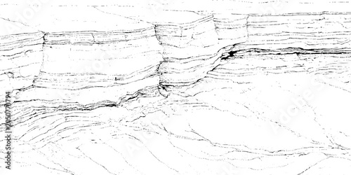 Cuadro en lienzo Grunge textured background with layered rock formation and rugged terrain in bla