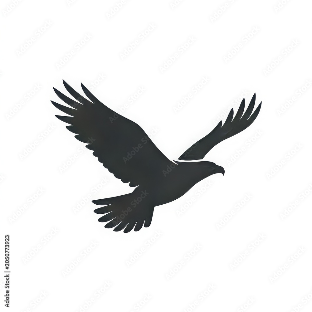 Obraz premium Elegant eagle silhouette vector illustration, flying bird minimal design, isolated on white background, clean smooth edges, simple wildlife graphic, premium editable vector