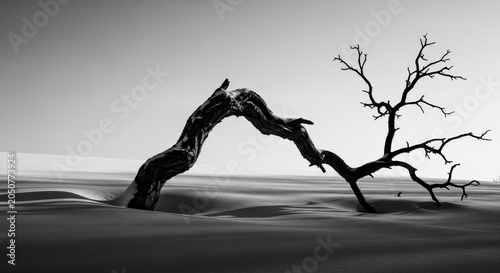 Gnarled Dead Tree Branch Emerging from Desert Sand
