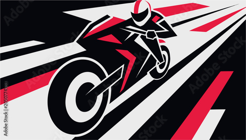Foto Red-outlined rider performs a dynamic wheelie.