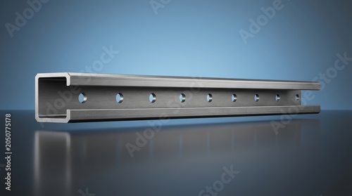 Precision engineered industrial channel section 3D render, structural U profile metal component, load bearing framing channel for machinery and construction systems