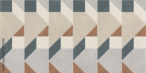 Modern seamless geometric pattern with natural textures: marble, wood, stone, cement, terrazzo. Ideal for interior design, wallpaper, packaging, textiles, tiles, and parquet flooring.