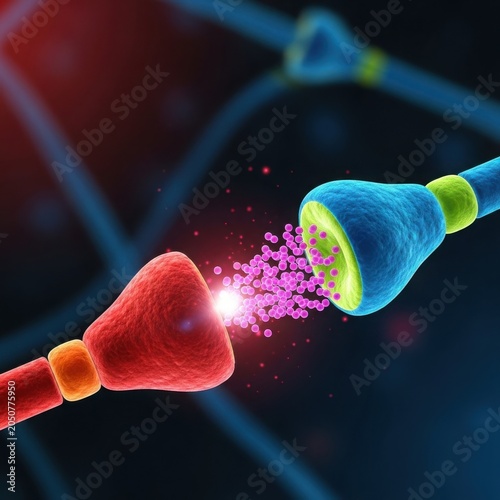 Detailed illustration of a synaptic connection between two neurons