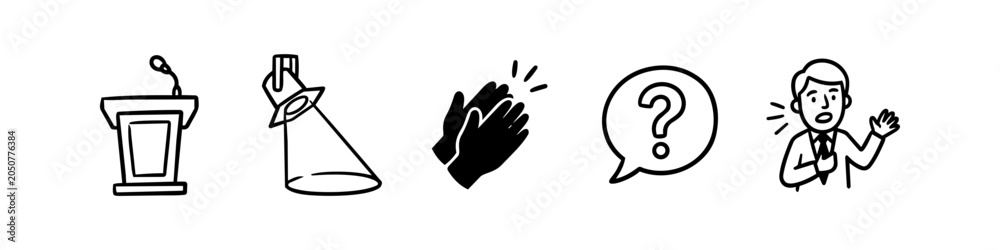 Fototapeta premium Public Speaking Event Hand Drawn Outline Icon Set