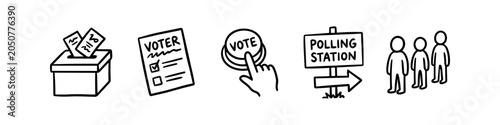 Fotografi Election Voting Hand Drawn Vector Icon Set