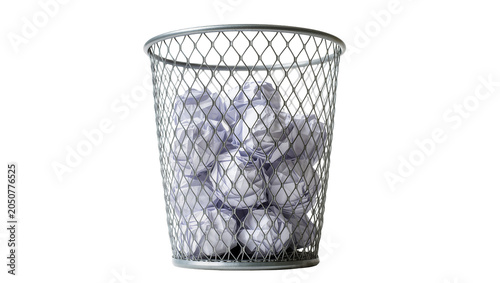 Photos Wire mesh trash can filled with crumpled paper balls