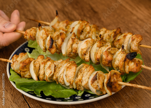 Slika na platnu Healthy and dietary fat-free chicken meat skewers prepared in a home oven