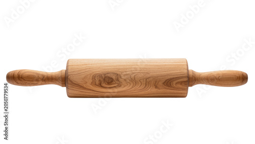 Wooden rolling pin with handles, natural wood grain texture