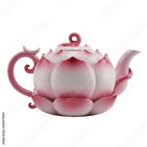 Beautiful Ceramic Teapot Shaped Like a Blooming Pink Lotus Flower.
