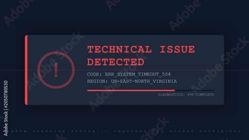 Technical issue, error message with diagnostics progress bar, cybersecurity alert on screen, seamless loop, symbolizing technology failure and system maintenance.