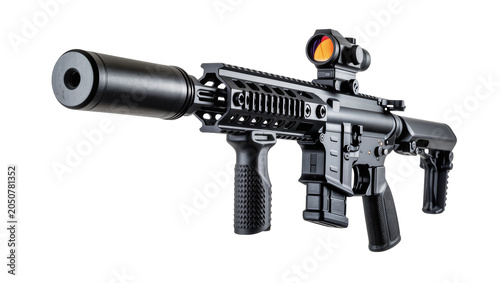Foto Tactical assault rifle with silencer and red dot sight