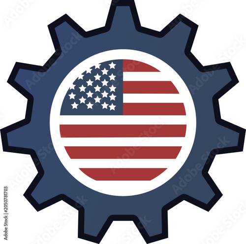 Labor Day Industrial Gear with USA Flag Vector Illustration