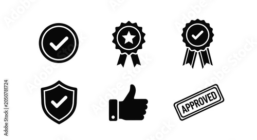 Bild auf Leinwand Approval Icons Set Black Silhouette On White Background