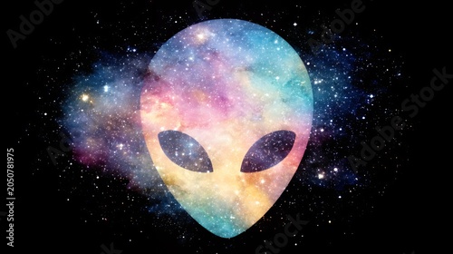 Alien head in a colorful galaxy