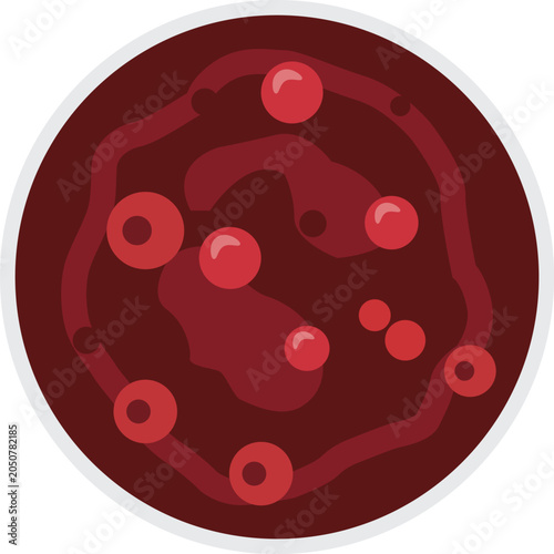 Top View Vector Illustration of Red Cranberry Sauce in a Bowl