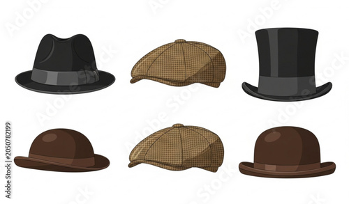 Tableau sur toile Vintage hat collection fedora newsboy cap top hat and bowler styles