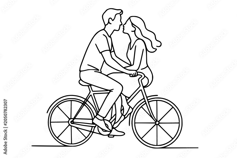 Fototapeta premium silhouette of a couple on a bicycle