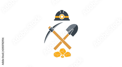 Cuadro en lienzo Mining Tools And Gold Nuggets Flat Vector Illustration