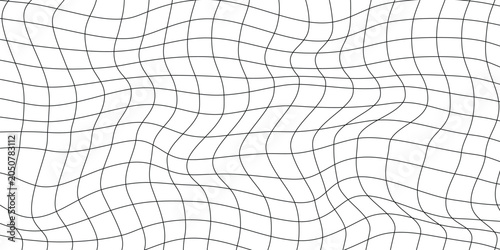 Canvastavla Vector wavy grid pattern with intersecting black lines on white background for d