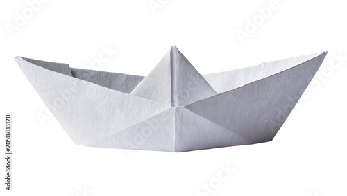 Photos White paper boat origami folded from textured paper