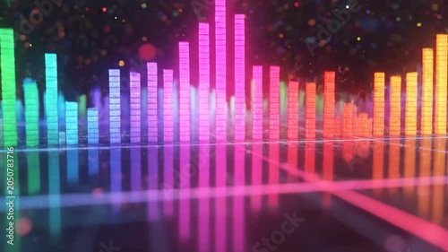 Colorful abstract digital data visualization with glowing light effects and grid