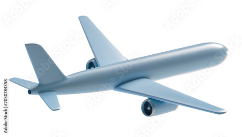Light blue passenger jet airplane with two engines