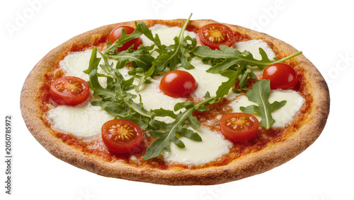 Bild auf Leinwand Neapolitan pizza with cherry tomatoes mozzarella, and arugula