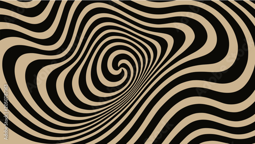Hypnotic Spiral Optical Illusion Abstract Background with Swirling Wavy Stripes and Psychedelic Vector Effect