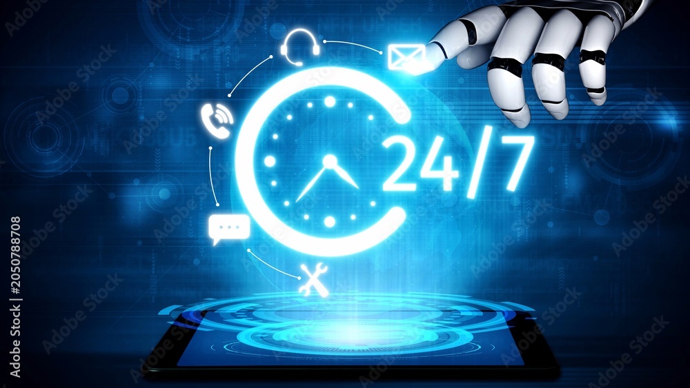Fototapeta premium Customer support and 24-hour help desk services for technical support, online customer care, live chat support, and real-time customer assistance to ensure complete customer satisfaction. Muxer