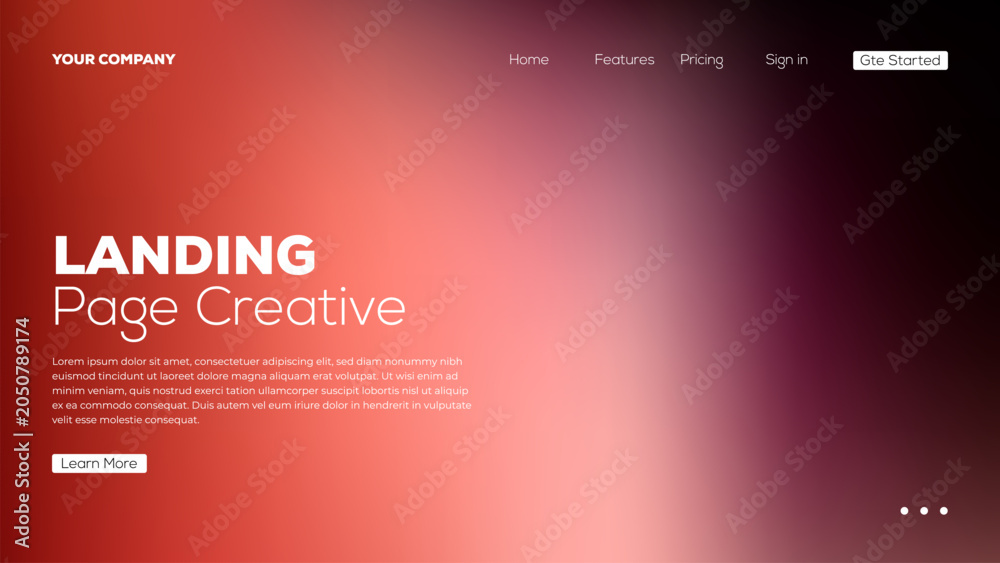 Fototapeta premium Landing page creative web design, website template with vibrant abstract gradient mesh background and modern typography.