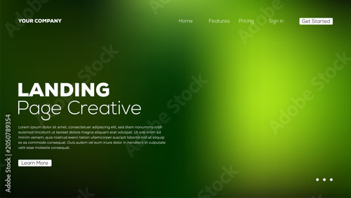 Landing page creative abstract design green background for website or app user interface template.