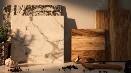 Various kitchen items and ingredients arranged on a white countertop surface