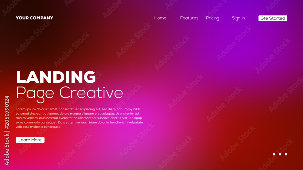 Fototapeta premium Modern creative landing page design with vibrant gradient background and responsive elements for web interface.