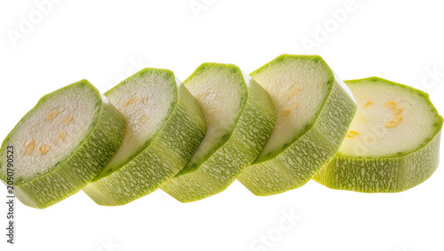 Foto Sliced green zucchini with white flesh and seeds