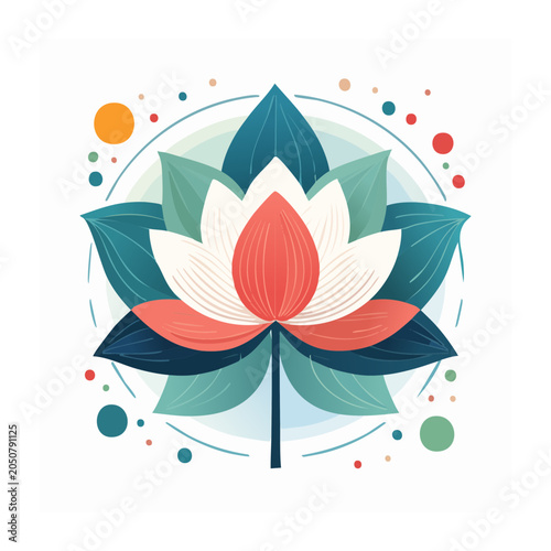Stylized Lotus Flower Illustration with Geometric Elements