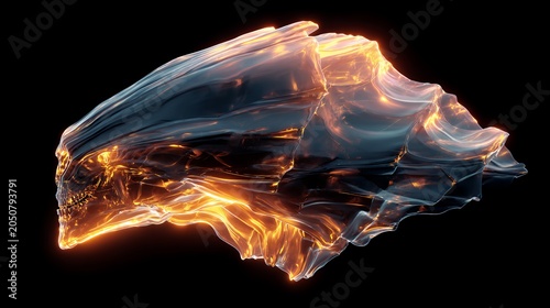 Abstract glowing form with fiery light and dark background