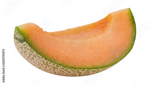 Tableau sur toile Cantaloupe melon slice with green rind and orange flesh