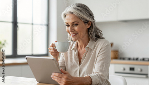 Confident Senior Woman Managing Finances On Tablet